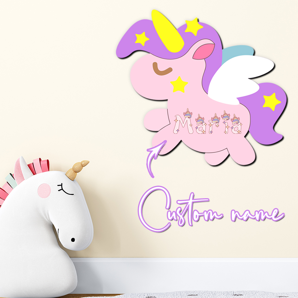 Baby Nursery Letters - ป้ายชื่อไม้ยูนิคอร์นแบบกำหนดเอง ป้ายตัวอักษร 3 มิติ ตกแต่งผนังห้องนอนเด็กผู้หญิงโทนสีพาสเทล ของตกแต่งงานเลี้ยงฉลองทารกแรกเกิด
