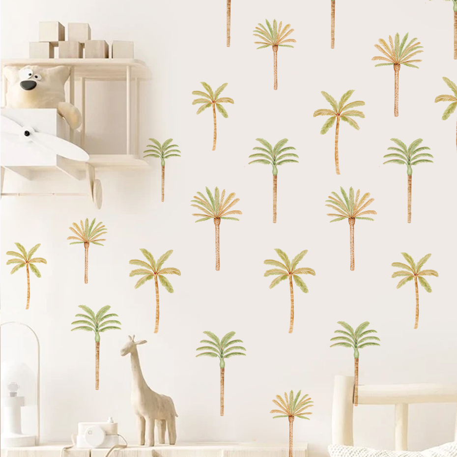 Baby Nursery Girl Room - Boho สติกเกอร์ติดผนังต้นมะพร้าวต้นปาล์มสำหรับเด็กทารกหญิงเด็กผู้ชายห้องสถานรับเลี้ยงเด็กศิลปะบนผนังรูปลอกการตกแต่งบ้านห้องนอนเด็ก