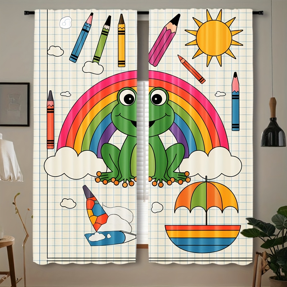 Baby Nursery Colors - ม่านหน้าต่างลายกบสายรุ้งน่ารัก ตกแต่งห้องเด็ก ธีมการ์ตูน ภาพพิมพ์ติดผนังสำหรับเด็ก สีสันสดใส ลายสัตว์