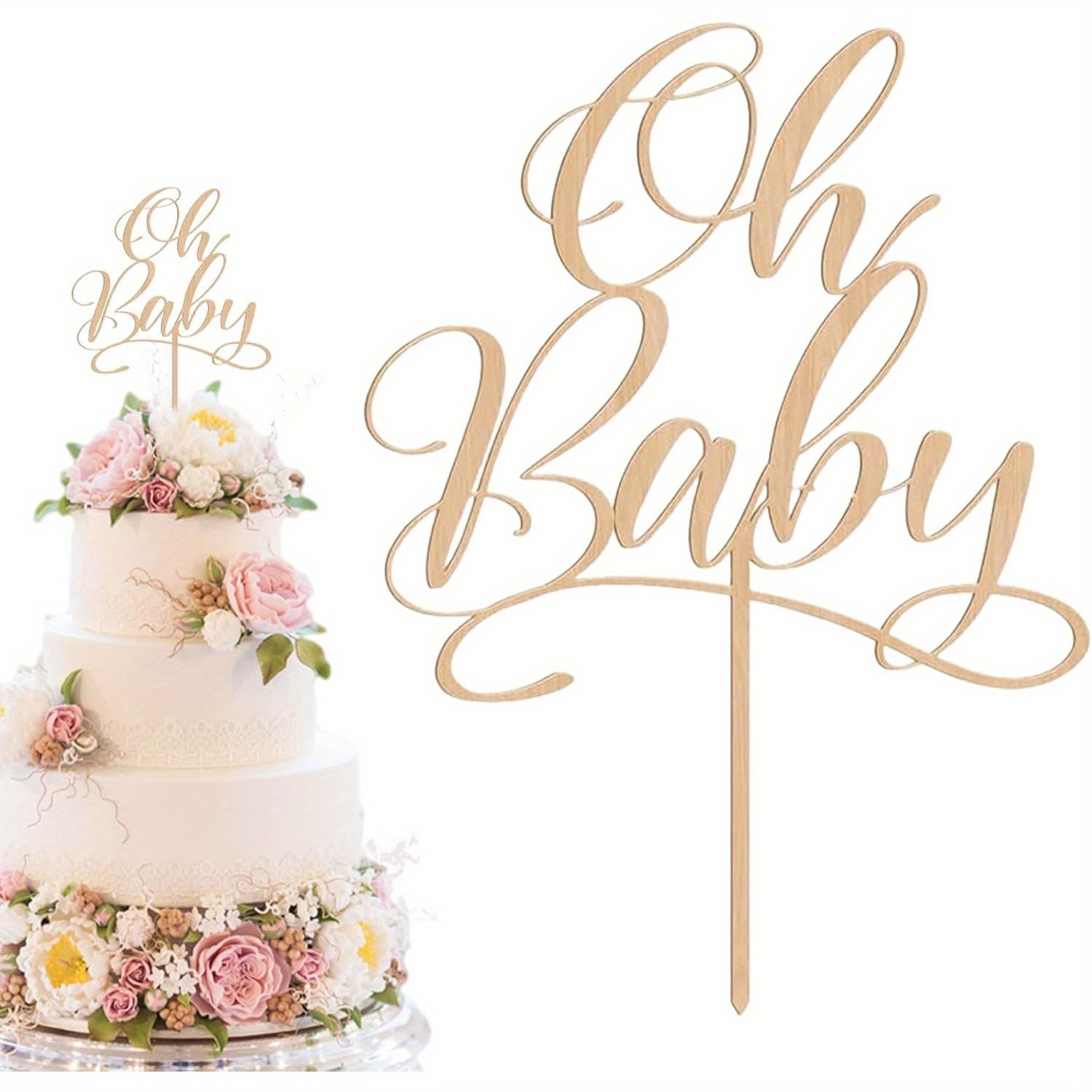 Baby Nursery Letters - 1 ชิ้น โอ้ เบบี้ - ป้ายตกแต่งเค้กไม้สำหรับงานเลี้ยงฉลองทารก,