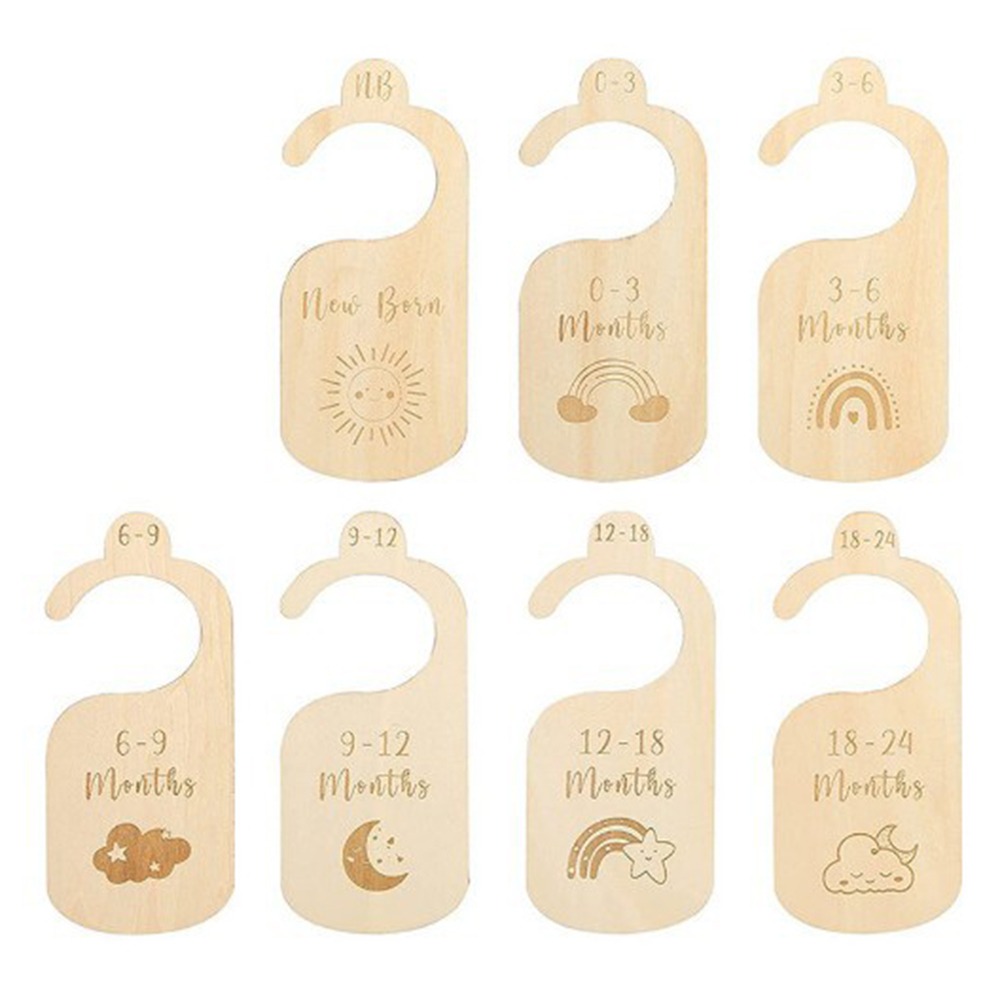 Baby Nursery Uniform - ที่กั้นตู้เสื้อผ้าเด็กแบบไม้ 7/8 ชิ้น ลายการ์ตูน ที่แขวนเสื้อผ้าเด็กน่ารัก ที่จัดระเบียบเสื้อผ้าเด็กอ่อน