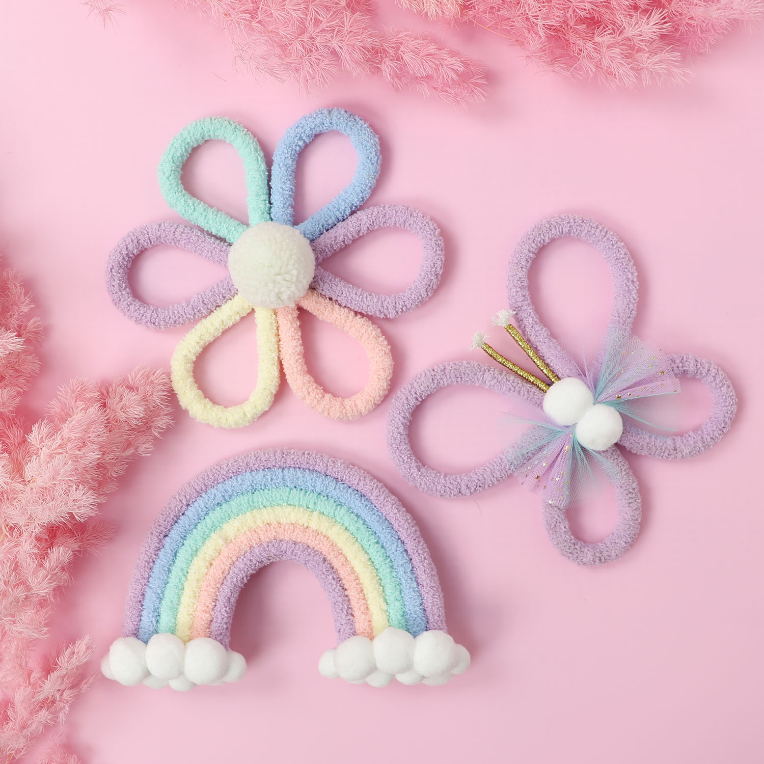 Baby Nursery Hanging Decor - ดอกเดซี่สายรุ้งสไตล์นอร์ดิก ผีเสื้อ โบโฮ ของตกแต่งผนังสำหรับเด็กผู้หญิง ห้องนอน หอพัก