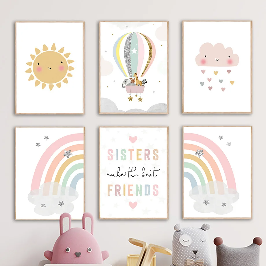 Baby Nursery Hanging Decor - ยีราฟ ช้าง บอลลูนลมร้อน ดวงอาทิตย์ สายรุ้ง ห้องเด็ก