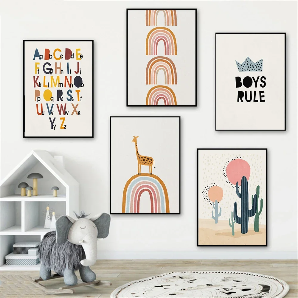 Baby Nursery Letters - โปสเตอร์ตัวอักษรสีรุ้ง ของตกแต่งเพื่อการศึกษา ภาพวาดเพชรตัวอักษร ABC ของขวัญสำหรับเด็ก ภาพพิมพ์ติดผนังสำหรับห้องเด็ก