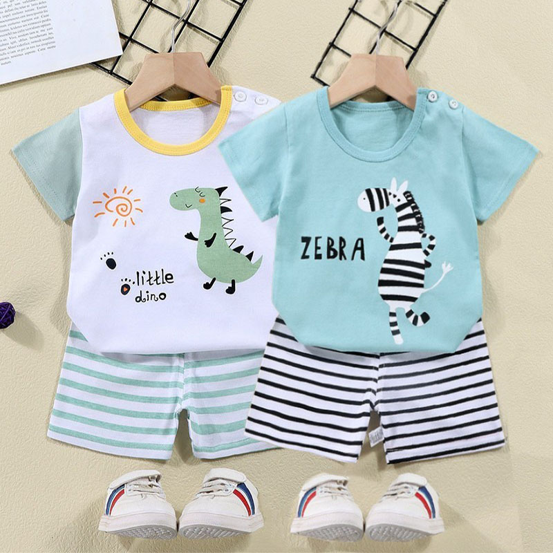 Baby Nursery Ideas Boy - ผ้าฝ้ายTees + กางเกงขาสั้น 2 ชิ้นชุดเด็กการ์ตูนZebraไดโนเสาร์พิมพ์ฤดูร้อนชุดเด็กชายหญิงเด็ก 1-6