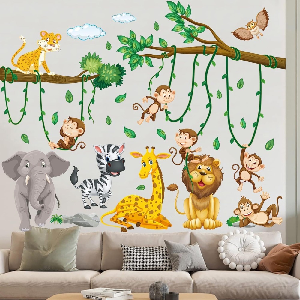 Baby Nursery Girl Room - สติ๊กเกอร์ติดผนังลายต้นไม้และสัตว์ป่า สำหรับตกแต่งห้องเด็ก ห้องนอนเด็กชายและเด็กหญิง