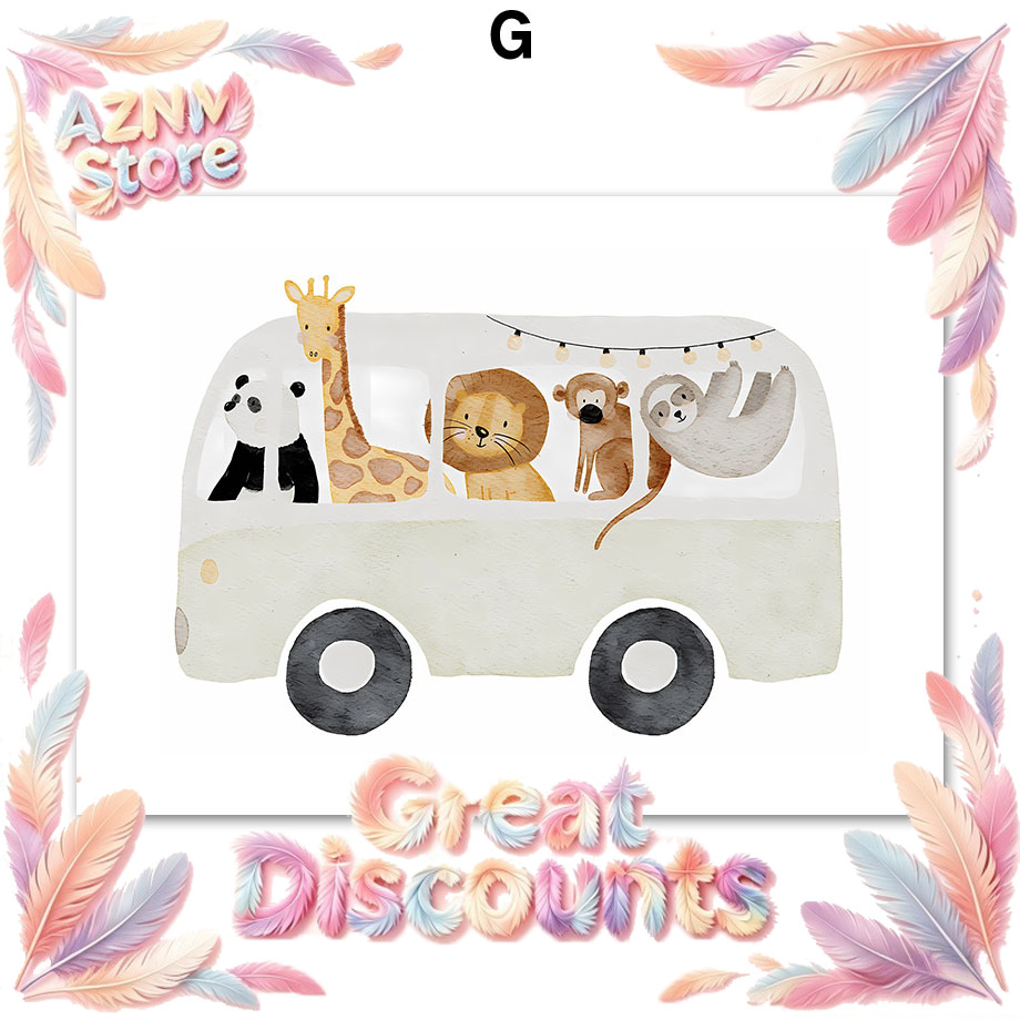 Baby Nursery Art - โปสเตอร์และภาพพิมพ์ลายสัตว์โบโฮ ช้าง กระต่าย หมี กวาง ผึ้ง