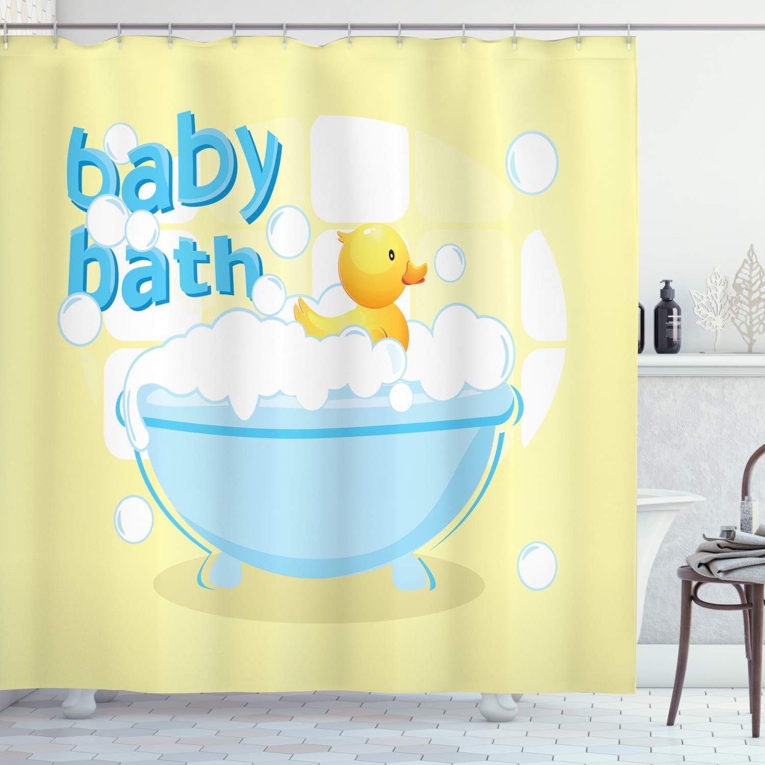 Baby Nursery Curtains - ม่านอาบน้ำเด็กสีเหลือง ดีไซน์สนุกสนาน กันน้ำ สำหรับตกแต่งห้องน้ำเด็กและห้องเด็กอ่อน
