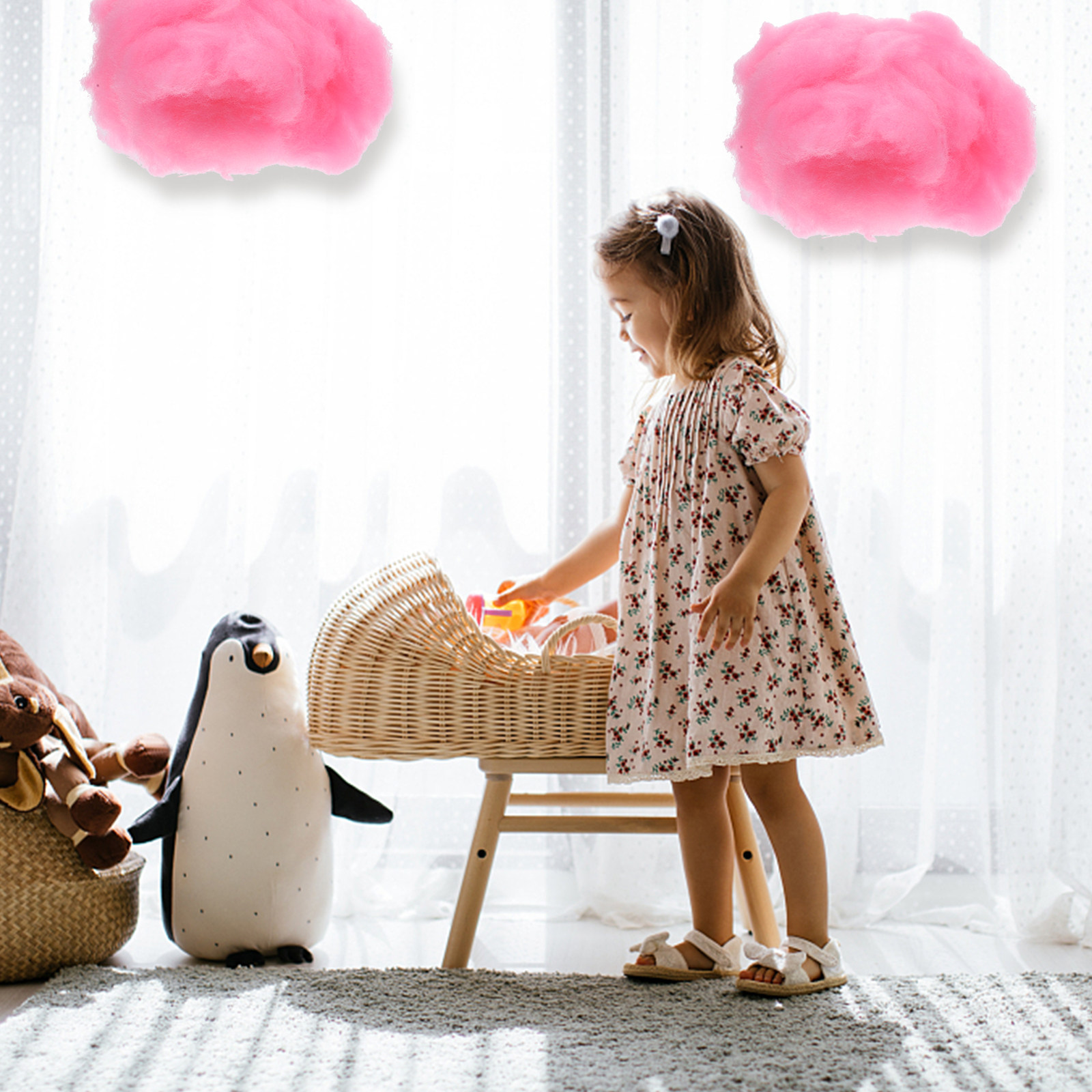 Baby Nursery Hanging Decor - ของตกแต่งรูปเมฆ 4 ชิ้น ทำจากผ้าฝ้าย สำหรับตกแต่งเพดานงานปาร์ตี้ ห้องเด็ก