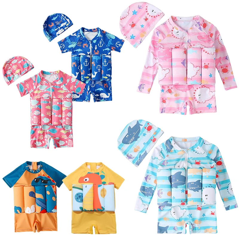 Baby Nursery Ideas Boy - ชุดว่ายน้ําลอยตัวเด็กการ์ตูนพิมพ์ชุดว่ายน้ําเด็ก One Piece Floating Rash Guards
