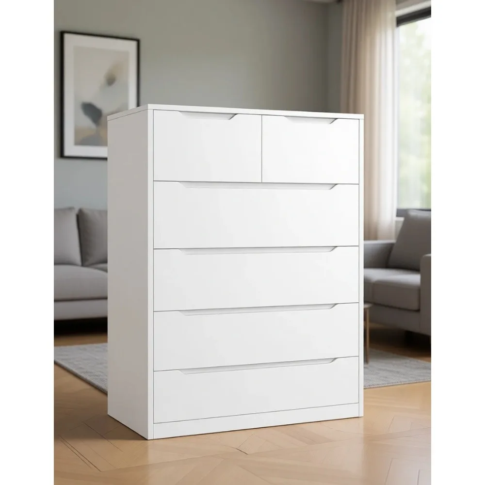 Drawer Dresser White - ตู้ลิ้นชักสีขาว 6 ลิ้นชักไม้ สำหรับห้องนอน ทางเข้าบ้าน โถงทางเดิน