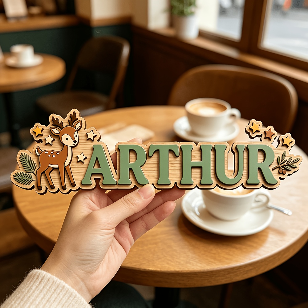 Baby Nursery Hanging Decor - ป้ายชื่อไม้รูปกวางและดาวแบบกำหนดเอง, ป้ายประตูไม้สไตล์ป่าไม้ส่วนตัว, ของตกแต่งห้องนอนเด็กน่ารัก, ของขวัญแขวนสุดน่ารัก