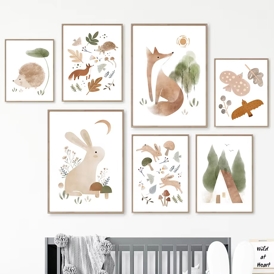 Baby Nursery Mirror - Boho กระต่าย Fox Hedgehog Bird Leaf