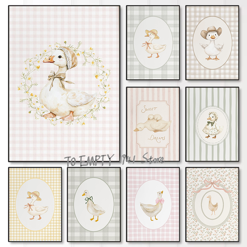 Baby Nursery Art - โปสเตอร์ภาพวาดบนผ้าแคนวาสลายห่านน้อยแสนซน ลูกเป็ด ลูกห่าน ของตกแต่งบ้าน ห้องเด็ก