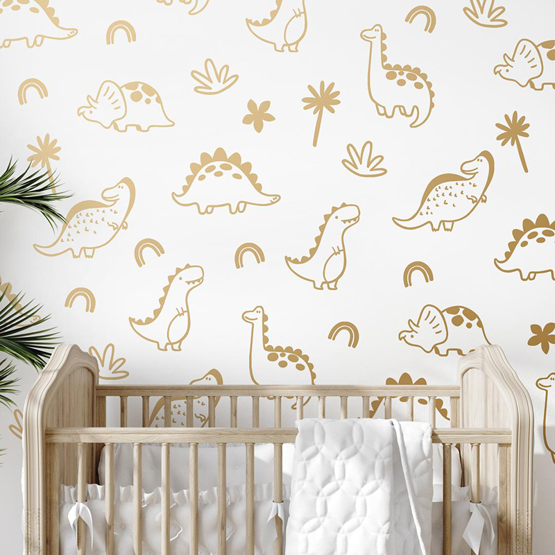 Baby Nursery Furniture - เรขาคณิตไดโนเสาร์ Rainbow สติ๊กเกอร์ติดผนังป่าป่า Dino สัตว์รูปลอกผนังเด็กทารกเด็กไวนิล