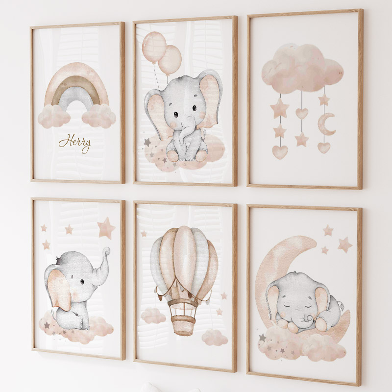 Baby Nursery Kids - ช้างน่ารักร้อนบอลลูน Moon Rainbow Cloud Nursery Wall