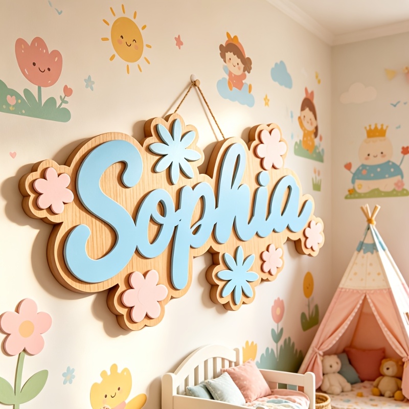 Baby Nursery Hanging Decor - ป้ายห้องพักธีมดอกไม้แบบส่วนตัว, ป้ายประตูดอกไม้สีพาสเทลปรับแต่งได้, ของตกแต่งห้องนอนเด็ก, ของขวัญแขวนแสนหวาน