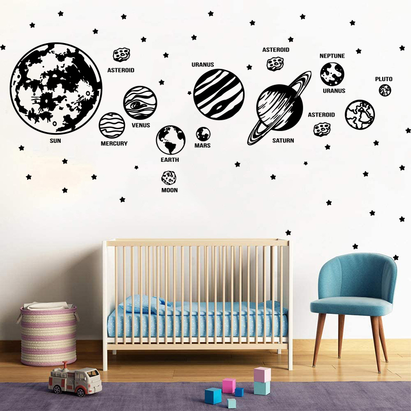 Baby Nursery Furniture - ดาวเคราะห์ขนาดใหญ่ระบบสุริยะอวกาศดาราศาสตร์ดาวสติกเกอร์รูปลอกติดผนังสถานรับเลี้ยงเด็กทารกห้องเด็กเล่นท้องฟ้าดาวดาวเคราะห์