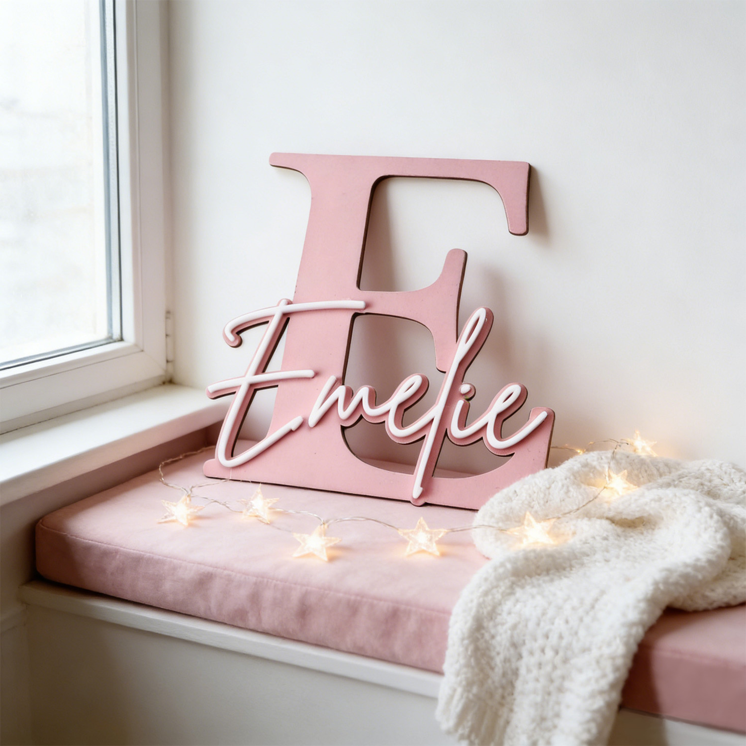 Baby Nursery Ornaments - ป้ายไม้ตกแต่งชื่อแบบสองชั้น 1 ชิ้น, ปรับแต่งเนื้อหาได้, ของตกแต่งบ้าน, ของตกแต่งห้องเด็ก,