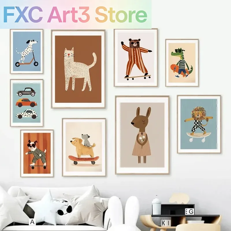 Animals Baby Nursery - โปสเตอร์สัตว์ตลกๆ 1 ชิ้น ไม่มีกรอบ กระต่าย สุนัข