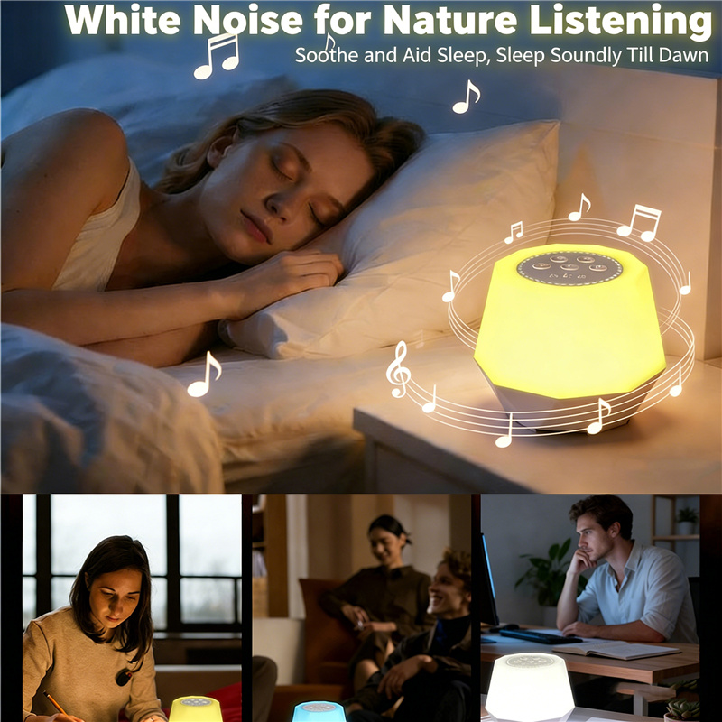 Baby Nursery Colors - เครื่องเสียงไวท์นอยส์พร้อมไฟกลางคืน แบตเตอรี่ 1200mAh ชาร์จได้ 7 สี
