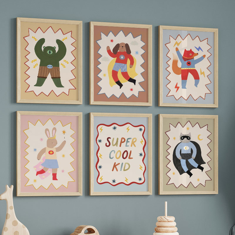 Baby Nursery Kids - ภาพวาดการ์ตูนตลกๆ สุดเท่ห์ สำหรับตกแต่งผนังห้องเด็ก ลายหมี กระต่าย สุนัขจิ้งจอก