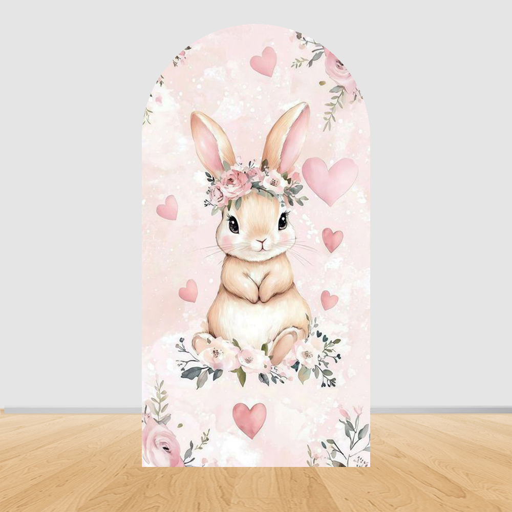 Baby Nursery Hanging Decor - ฉากหลังซุ้มโค้งกระต่ายอีสเตอร์, ของตกแต่งรูปกระต่าย, โบว์ดอกไม้สีชมพู, ฉากหลังวันเกิดเด็กผู้หญิง, งานเลี้ยงฉลองทารก, ฉากหลังไวนิล
