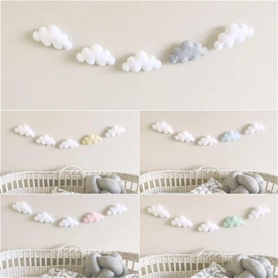 Baby Nursery Hanging Decor - Nordic Felt Cloud Garlands String แขวนผนังตกแต่งห้องเด็กเตียงเด็กผ้าม่านแขวนเครื่องประดับแบนเนอร์