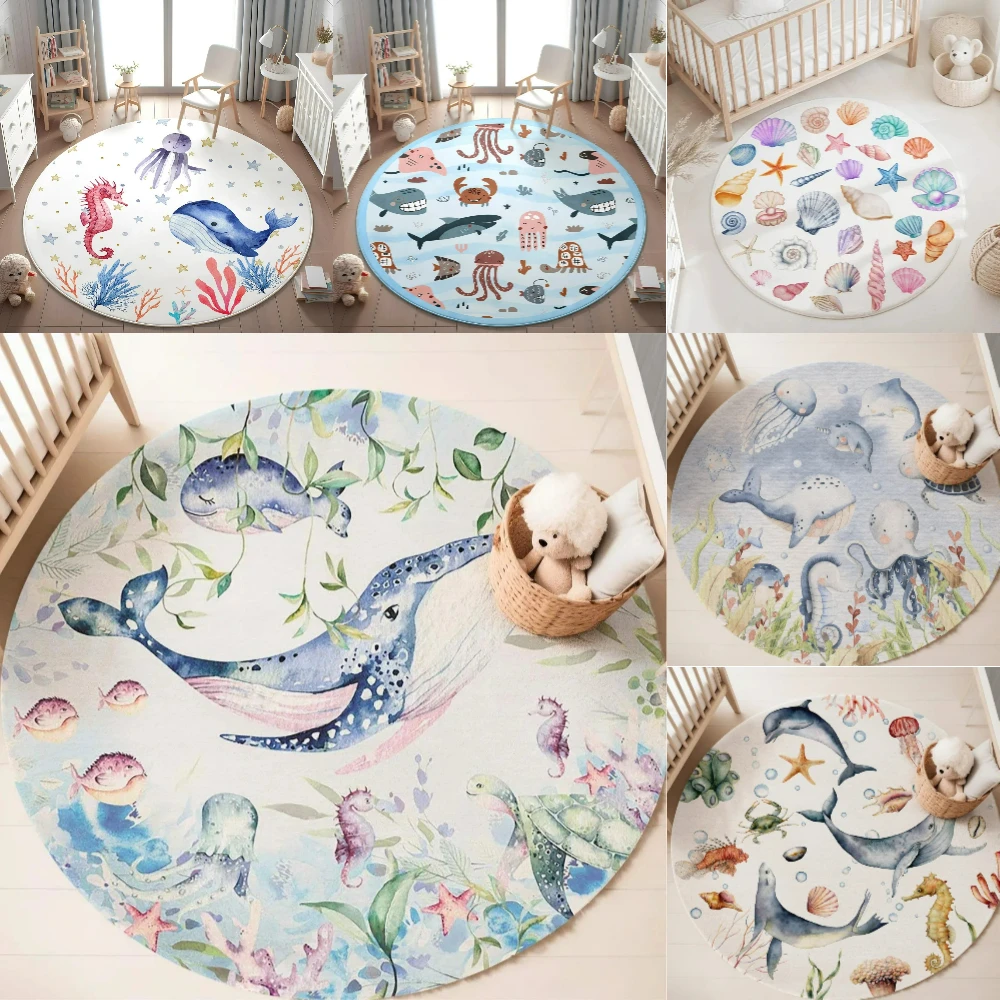 Baby Nursery Letters - พรมลายสัตว์ทะเลสีฟ้า สำหรับห้องนั่งเล่น ห้องเด็กผู้หญิง ห้องเด็กเล่น ห้องนอน พรมนุ่ม