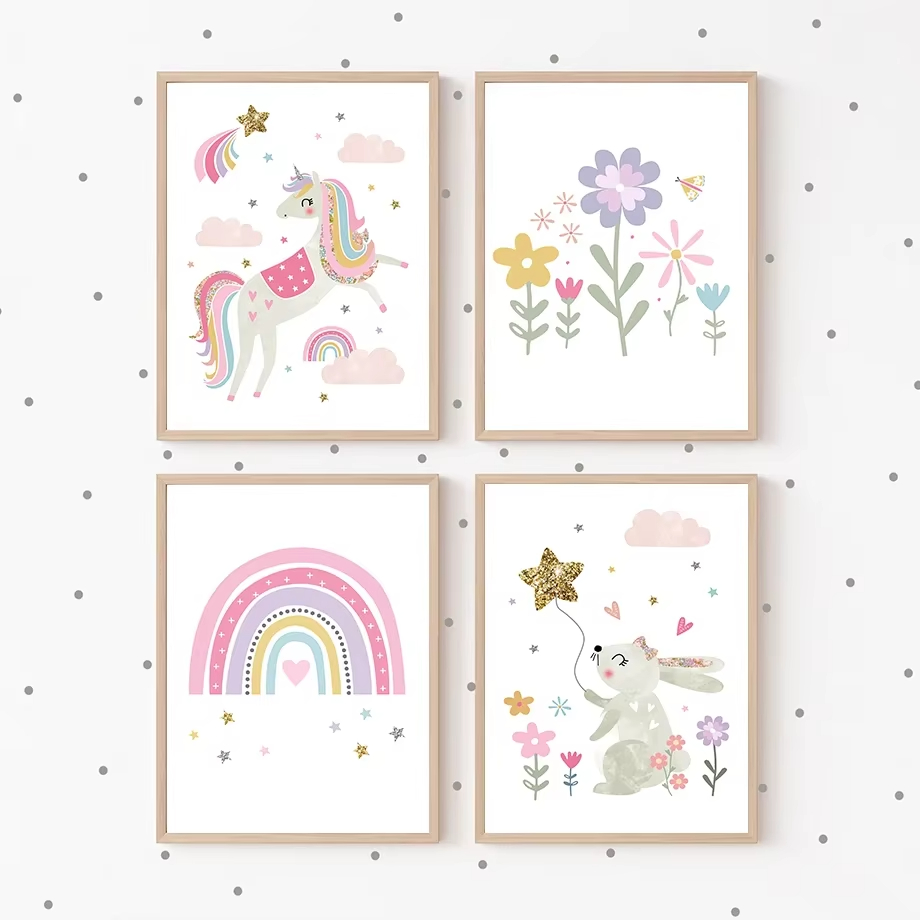 ภาพพิมพ์บนผ้าใบลายยูนิคอร์นสีช - Baby Nursery Mirror บทวิจารณ์และราคา