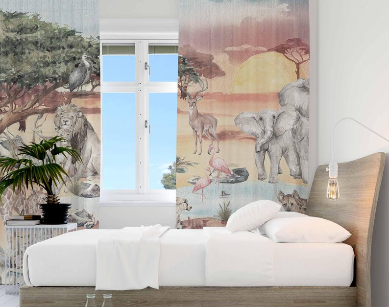 ผ้าม่านลายสัตว์ซาฟารีสำหรับห้อ - Baby Nursery Curtains บทวิจารณ์และราคา