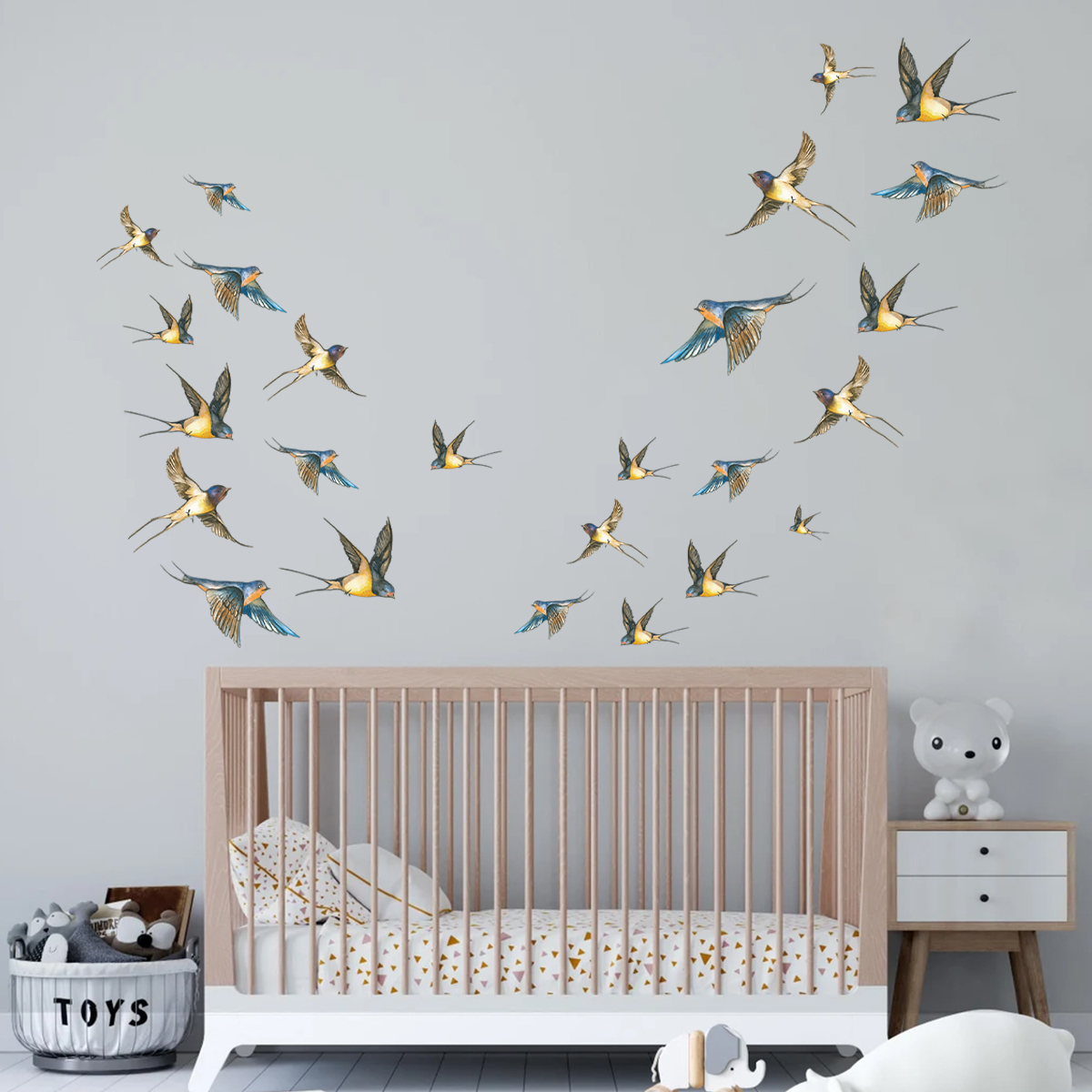 สติกเกอร์ติดผนังสีน้ำรูปนกหลาก - Baby Nursery Furniture บทวิจารณ์และราคา