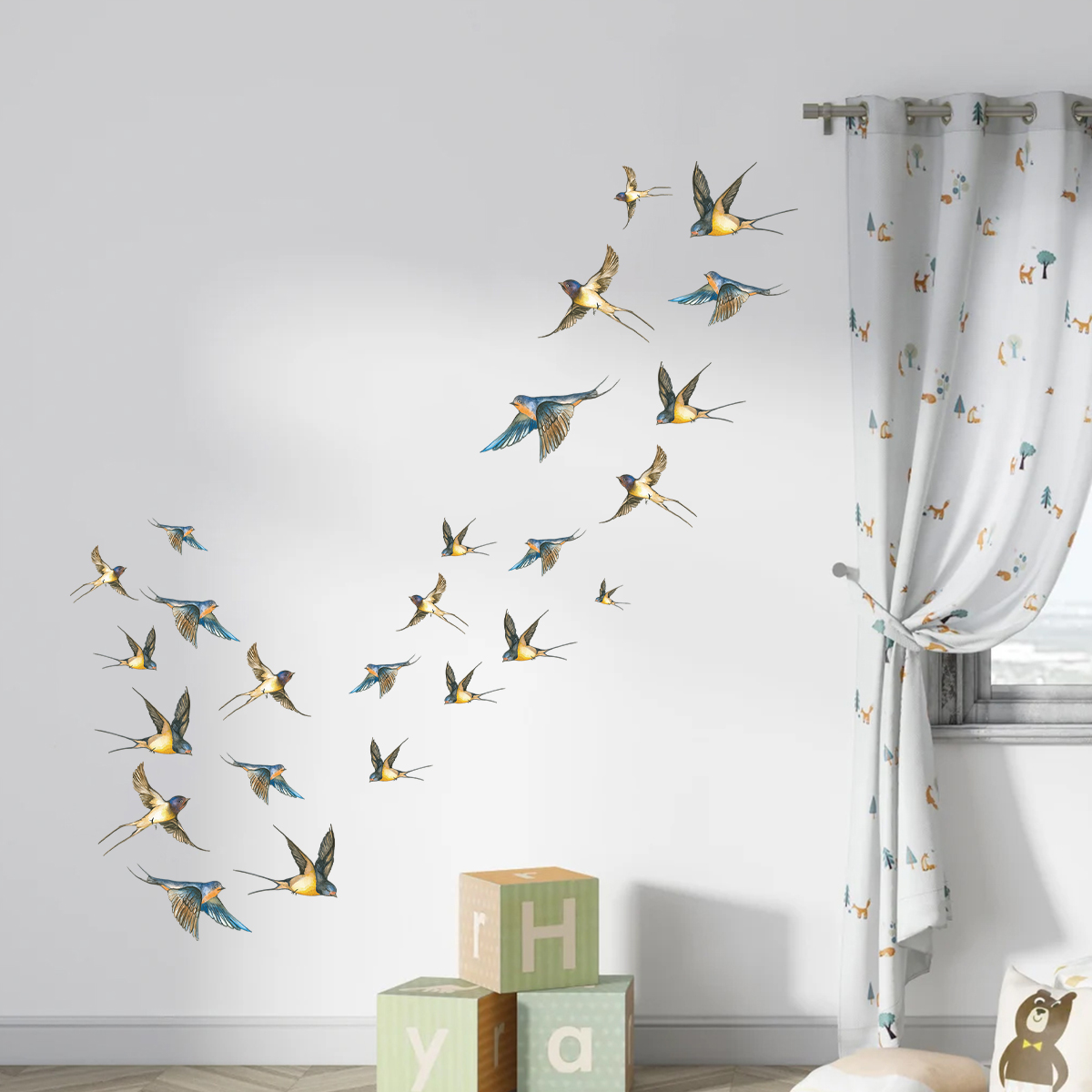 สติกเกอร์ติดผนังสีน้ำรูปนกหลาก - Baby Nursery Furniture บทวิจารณ์และราคา