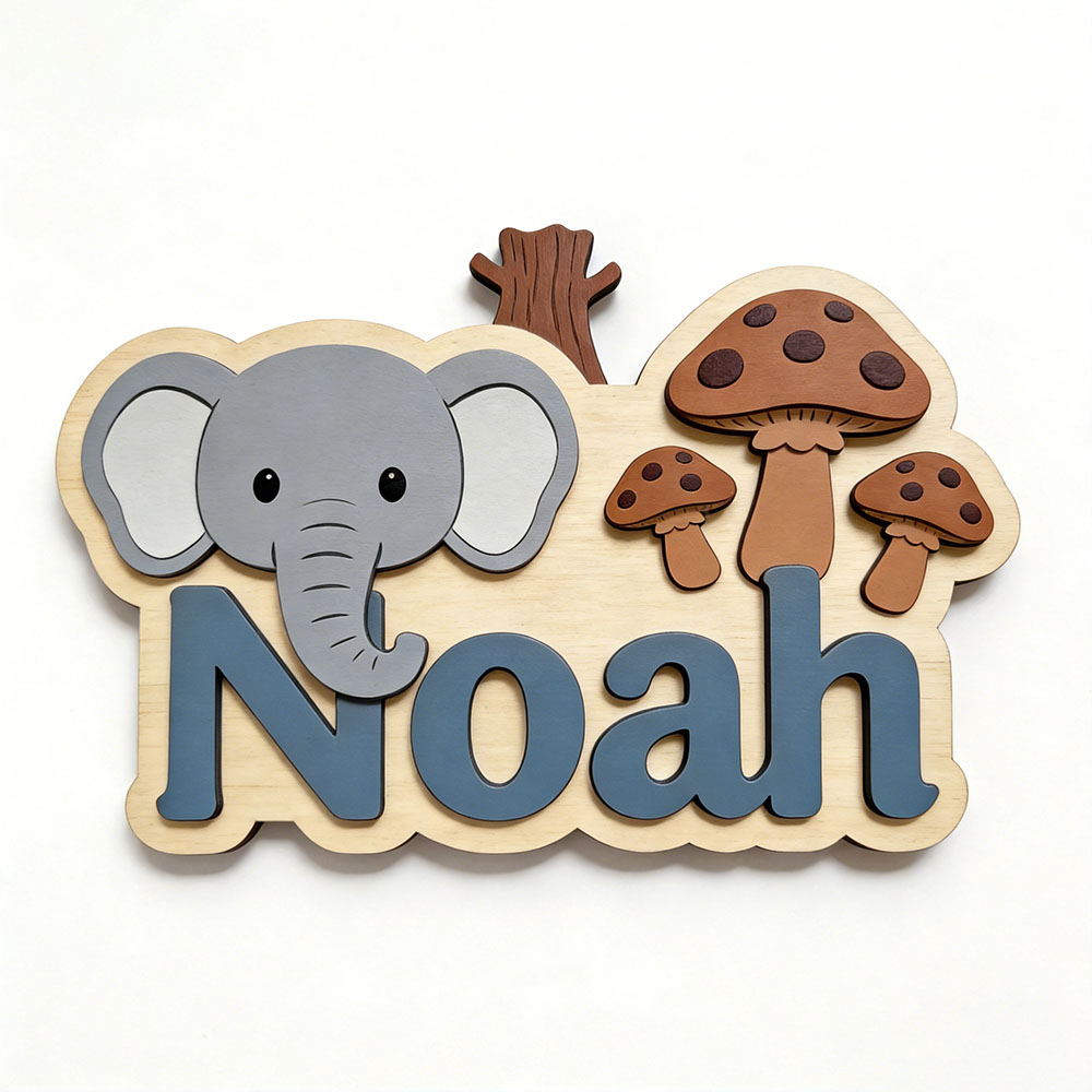 ป้ายชื่อไม้รูปช้างและเห็ดแบบปร - Baby Nursery Elephant Theme บทวิจารณ์และราคา