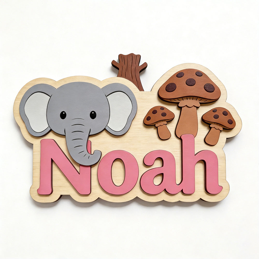 ป้ายชื่อไม้รูปช้างและเห็ดแบบปร - Baby Nursery Elephant Theme บทวิจารณ์และราคา