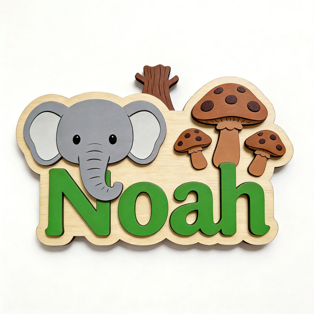 ป้ายชื่อไม้รูปช้างและเห็ดแบบปร - Baby Nursery Elephant Theme บทวิจารณ์และราคา