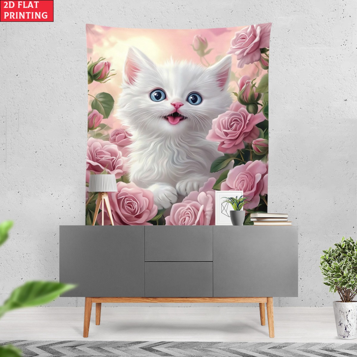 พรมแขวนผนังลายแมวน้อยสีขาวน่าร - Baby Nursery Colors บทวิจารณ์และราคา
