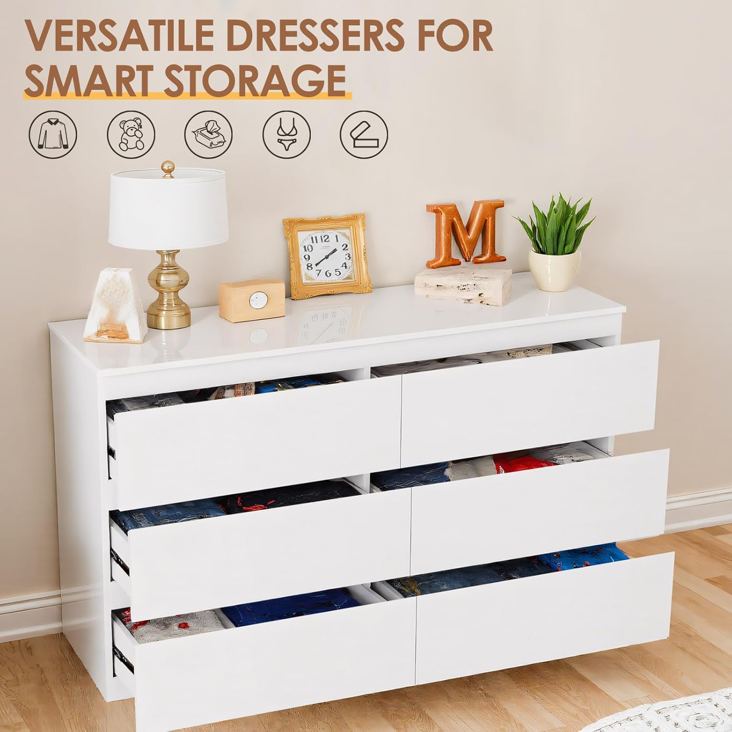ตู้เสื้อผ้าไม้สีขาวสำหรับห้องน - Drawer Dresser White บทวิจารณ์และราคา
