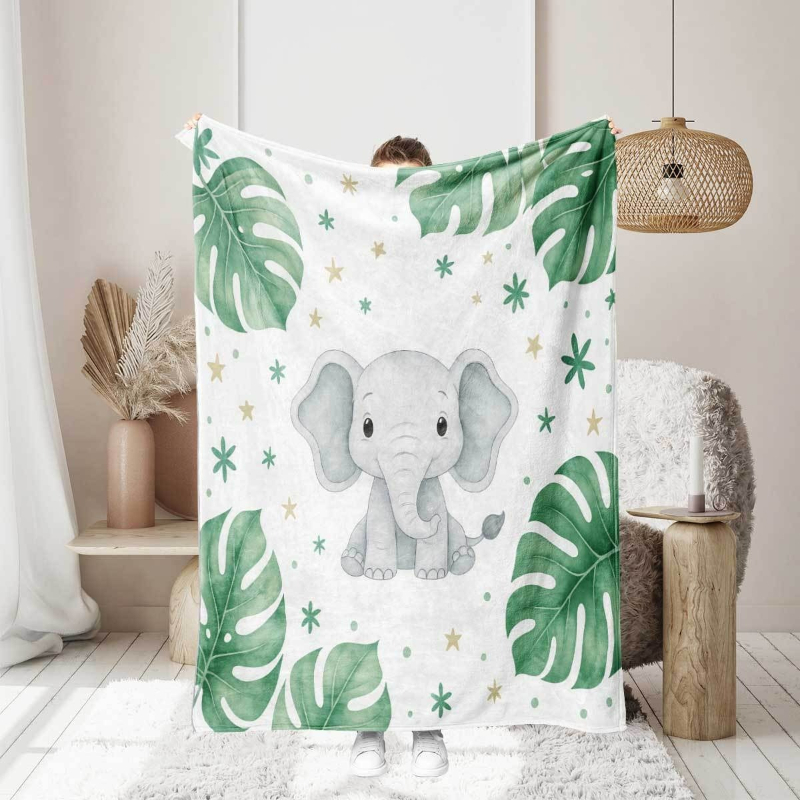 ผ้าห่มลายช้างน่ารักและใบมอนสเต - Baby Nursery Elephant Theme บทวิจารณ์และราคา