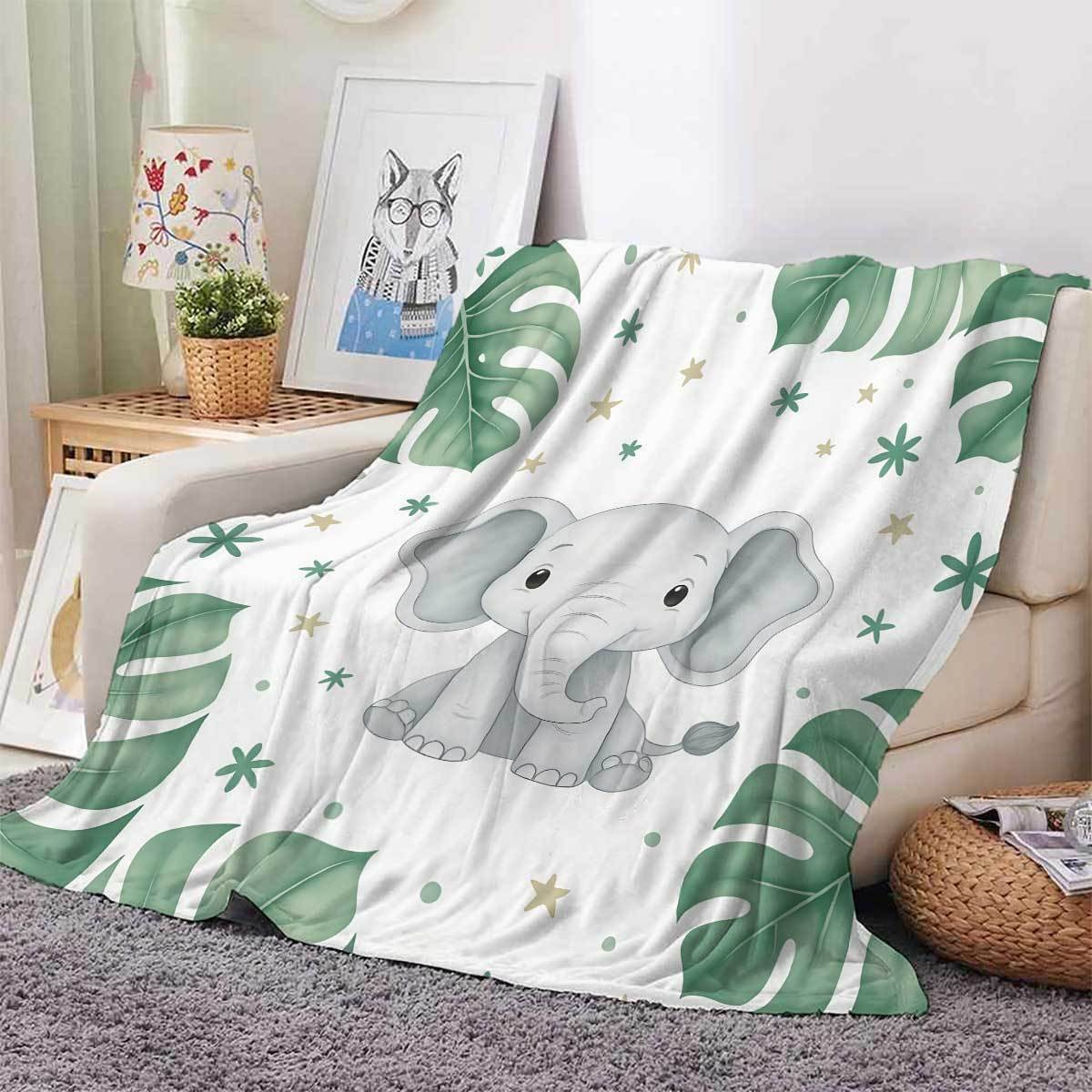 ผ้าห่มลายช้างน่ารักและใบมอนสเต - Baby Nursery Elephant Theme บทวิจารณ์และราคา