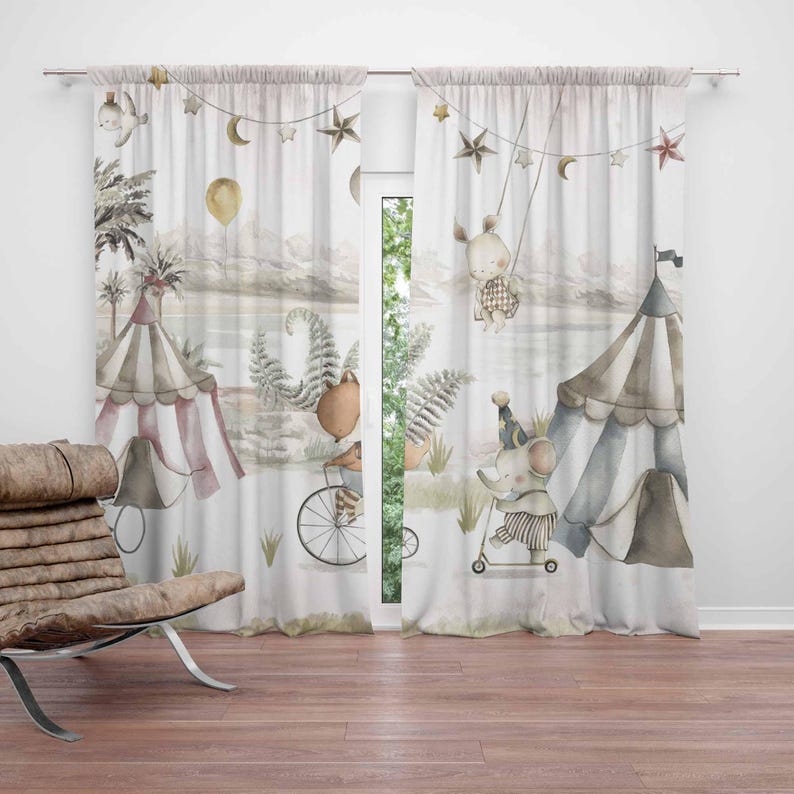 ผ้าม่านลายสัตว์ละครสัตว์ ผ้าม่ - Baby Nursery Curtains บทวิจารณ์และราคา