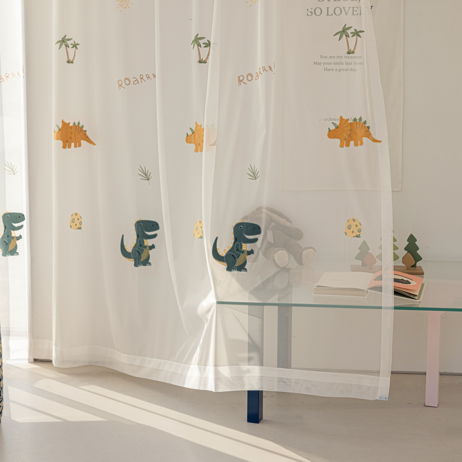 สีฟ้าการ์ตูนไดโนเสาร์เด็กม่านบ - Baby Nursery Curtains บทวิจารณ์และราคา
