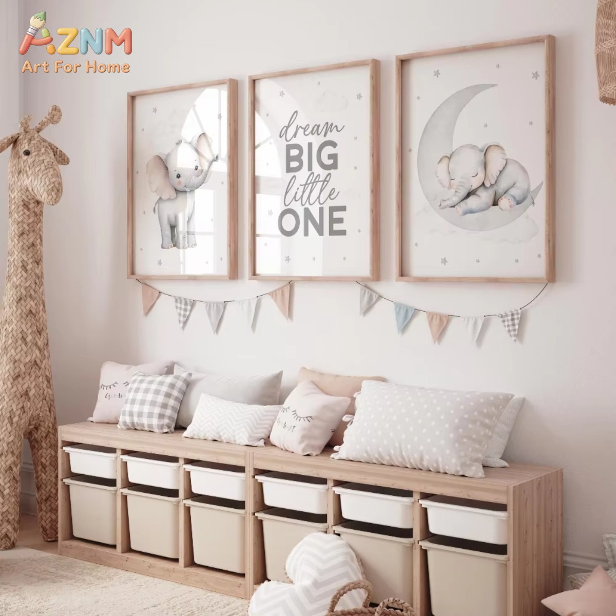 AZNM ชุดภาพพิมพ์ลายช้างสำหรับต - Baby Nursery Elephant Theme บทวิจารณ์และราคา