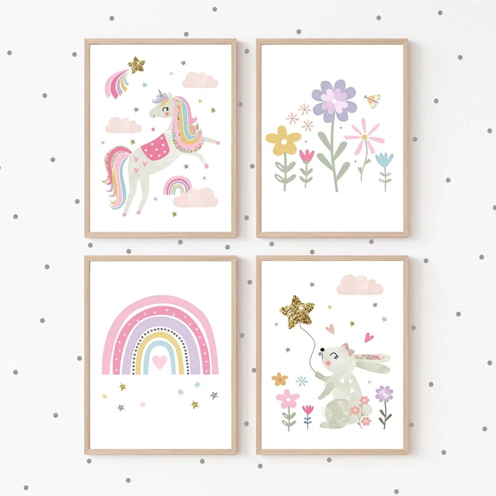 สีชมพูยูนิคอร์นกระต่ายสายรุ้งเ - Baby Nursery Girl Room บทวิจารณ์และราคา