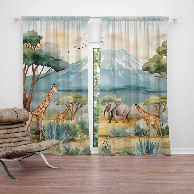 ม่านลายสัตว์ซาฟารีสำหรับเด็ก ม - Baby Nursery Curtains บทวิจารณ์และราคา