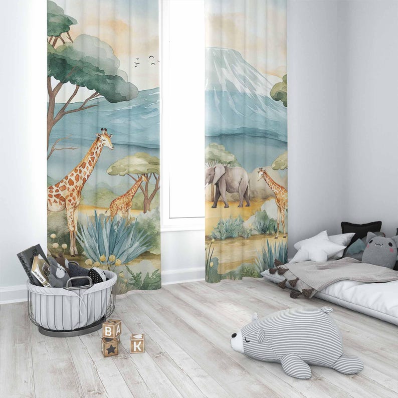 ม่านลายสัตว์ซาฟารีสำหรับเด็ก ม - Baby Nursery Curtains บทวิจารณ์และราคา