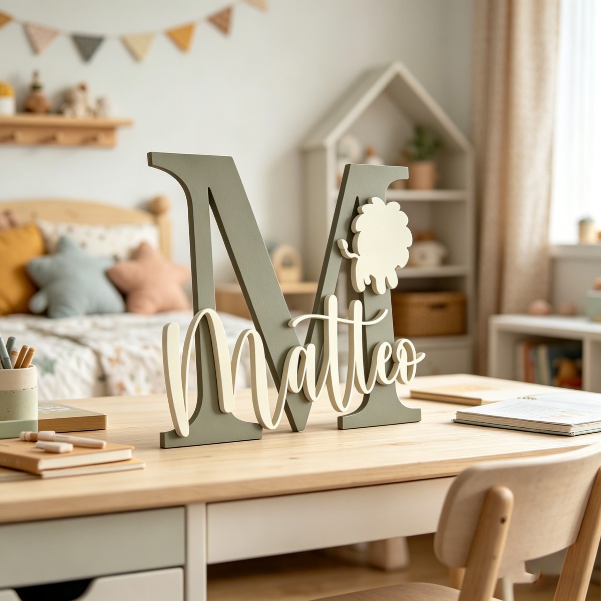 ป้ายชื่อไม้สลักชื่อและอักษรย่อ - Baby Nursery Kids บทวิจารณ์และราคา