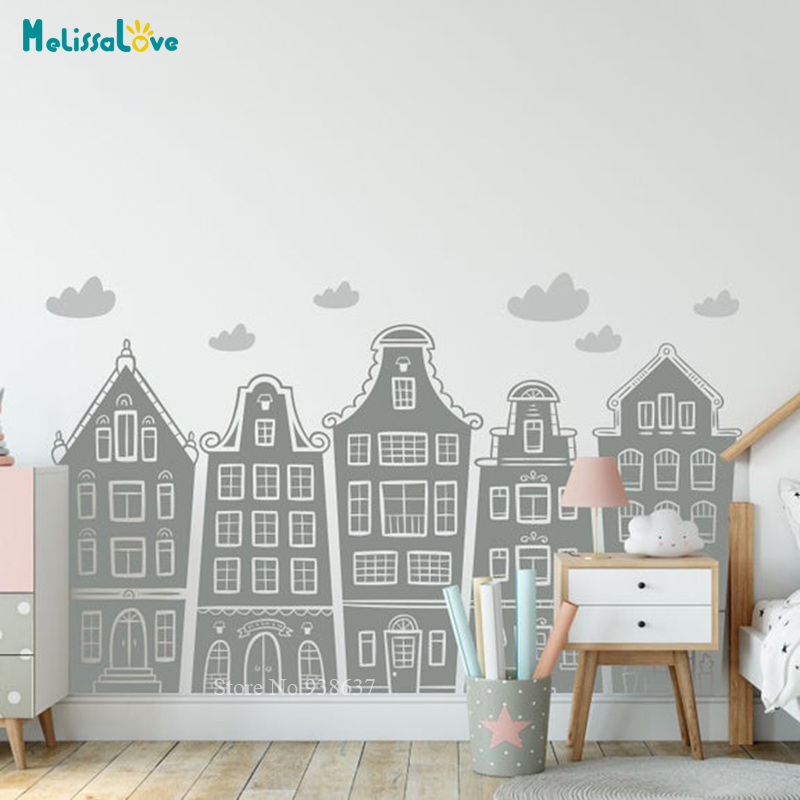 สแกนดิเนเวียนบ้านและเมฆ Decal  - Baby Nursery Furniture บทวิจารณ์และราคา