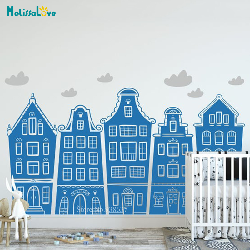 สแกนดิเนเวียนบ้านและเมฆ Decal  - Baby Nursery Furniture บทวิจารณ์และราคา