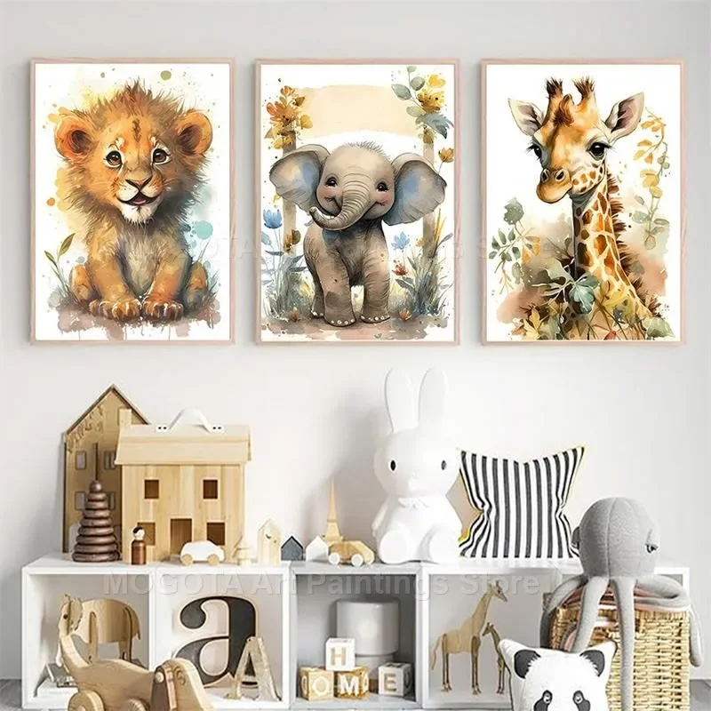 สีน้ำสิงโตยีราฟเสือช้างม้าลายเ - Baby Nursery Art บทวิจารณ์และราคา